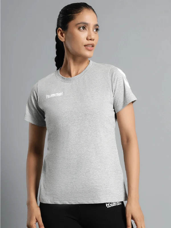 Go Cotton Round Neck Cotton Rich Half Sleeve Solid Regular fit Cottonpoly T-shirt for Women Comfortable soft Breathable Fabric Stretchable for Everyday Use Ideal for Casualwear Silk Blend Satin Velvet