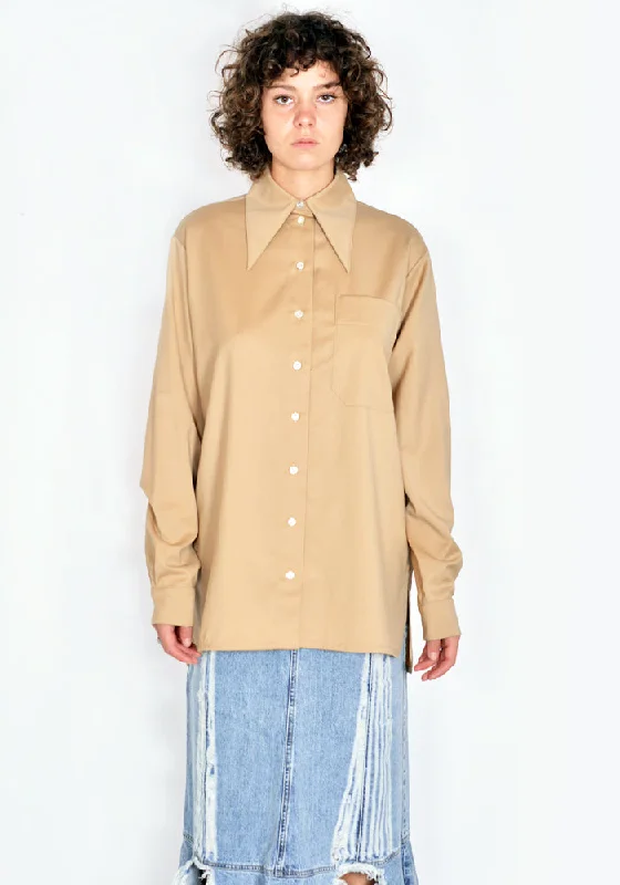 KWAIDAN EDITIONS AW21WT086W_FW FLUID WOOL SHIRT BEIGE Zippered Front Buttoned Front Snap Front