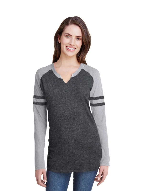 LAT Ladies Gameday Mash-Up Long Sleeve T-Shirt Front Pockets Side Pockets Patch Pockets LAT Ladies Gameday Mash-Up Long Sleeve T-Shirt Front Pockets Side Pockets Patch Pockets