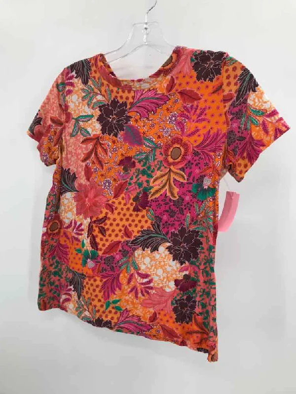 Pre-Owned Loft Orange Size Medium Floral T-shirt Collared T-Shirt Boat Neck A-Line