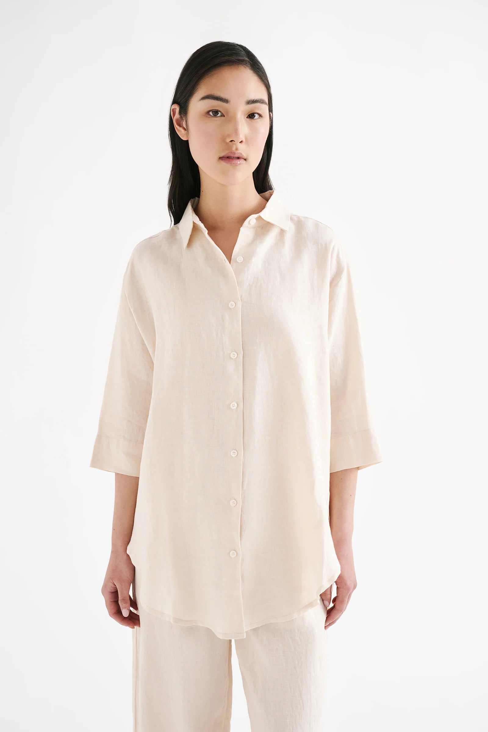 Lounge Linen Longline Shirt - Pannacotta Cozy Warm Stylish