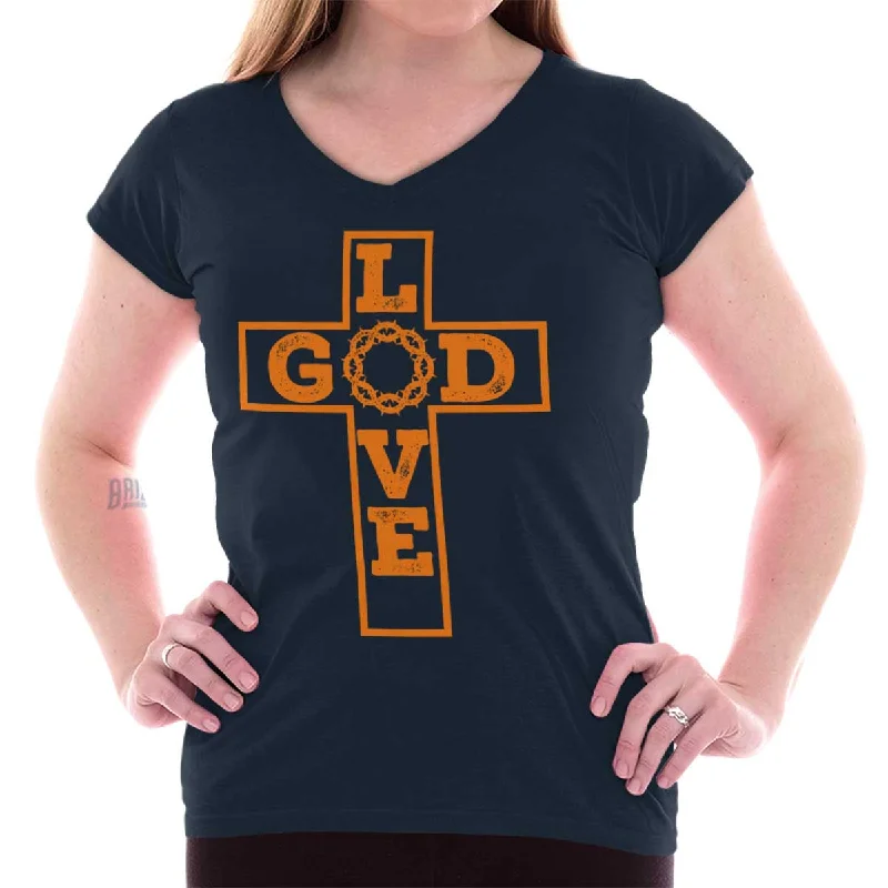 Love God Junior Fit V-Neck T-Shirt Ribbed T-Shirt High Neck Heavyweight