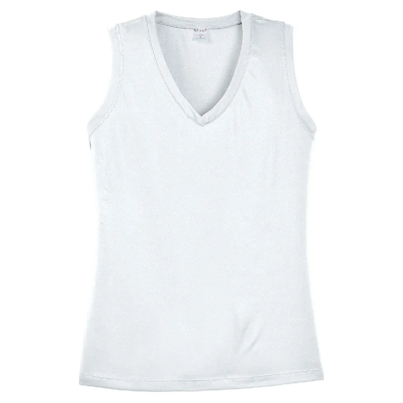 Sport-Tek Women's White Sleeveless PosiCharge Competitor V-Neck Tee Fleece Fabric Down Fabric Feather Fabric Sport-Tek Women's White Sleeveless PosiCharge Competitor V-Neck Tee Fleece Fabric Down Fabric Feather Fabric