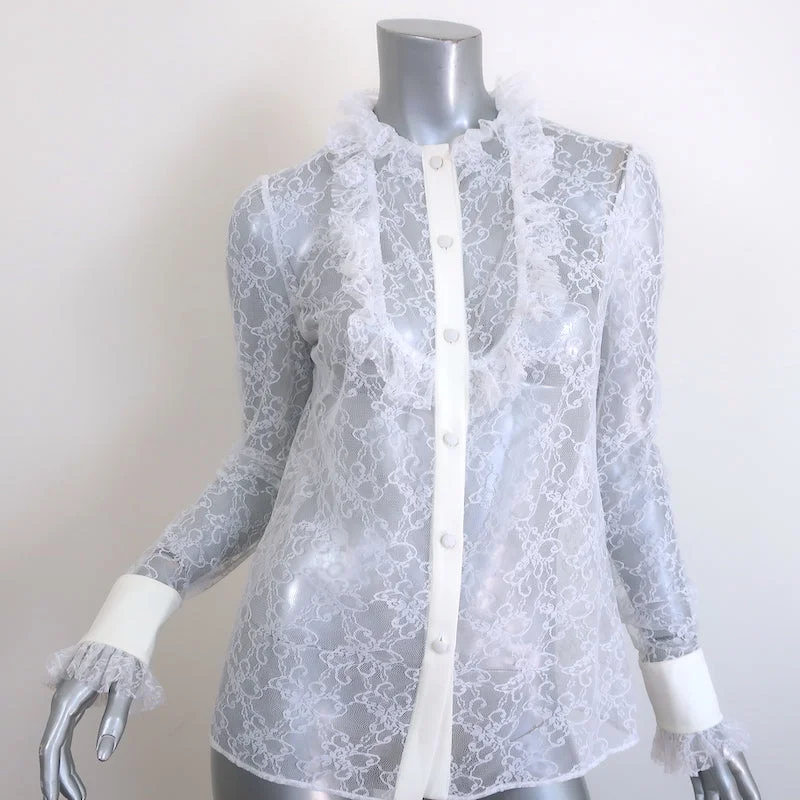 Magda Butrym Aveiro Ruffled Lace Shirt White Size 38 Long Sleeve Top Anti-Pilling Machine Wash Handmade