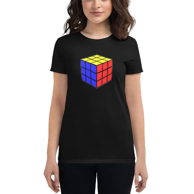 Magic Speed Puzzle Cube Gaming Women's Short Sleeve Babydoll T-shirt Hooded Caped Shawl Collar