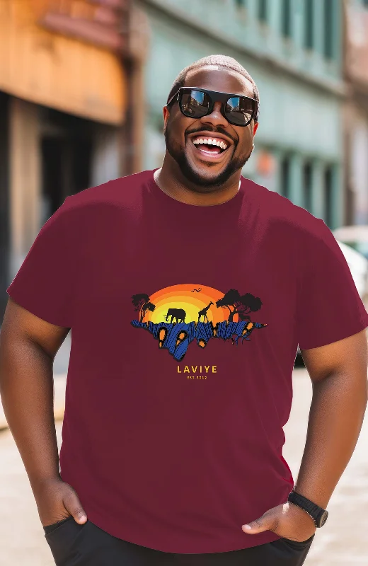 Maroon African Safari Graphic T-shirt Unisex African Print T-Shirt | ENUGU Mesh Blend Leather Blend Suede Blend Maroon African Safari Graphic T-shirt Unisex African Print T-Shirt | ENUGU Mesh Blend Leather Blend Suede Blend