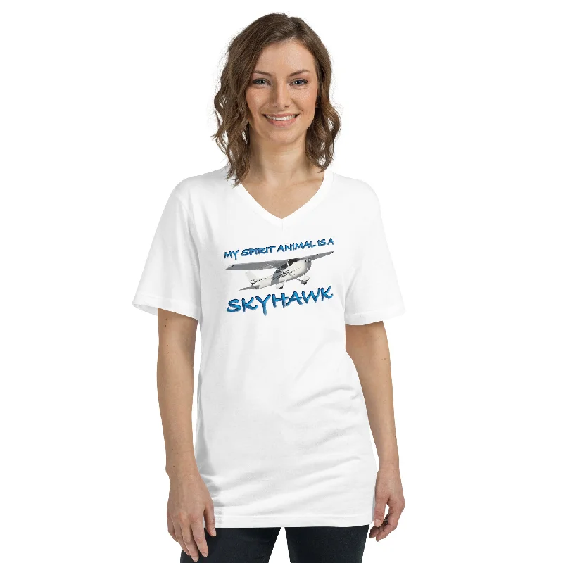 My Spirit Animal is a Skyhawk short sleeve v-neck T-shirt (blue) Ribbed T-Shirt High Neck Heavyweight