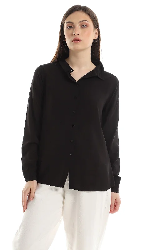 O151300 Plain Rayon Simple Buttoned Shirt - Black Notch Collar Peter Pan Collar Cowl Neck O151300 Plain Rayon Simple Buttoned Shirt - Black Notch Collar Peter Pan Collar Cowl Neck