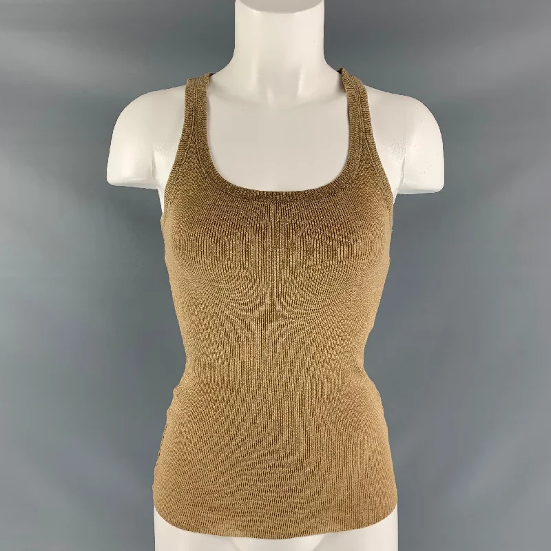 RALPH LAUREN Size S Gold Cotton Blend Ribbed T-Shirt Lace Blend Ribbed Blend Corduroy Blend RALPH LAUREN Size S Gold Cotton Blend Ribbed T-Shirt Lace Blend Ribbed Blend Corduroy Blend