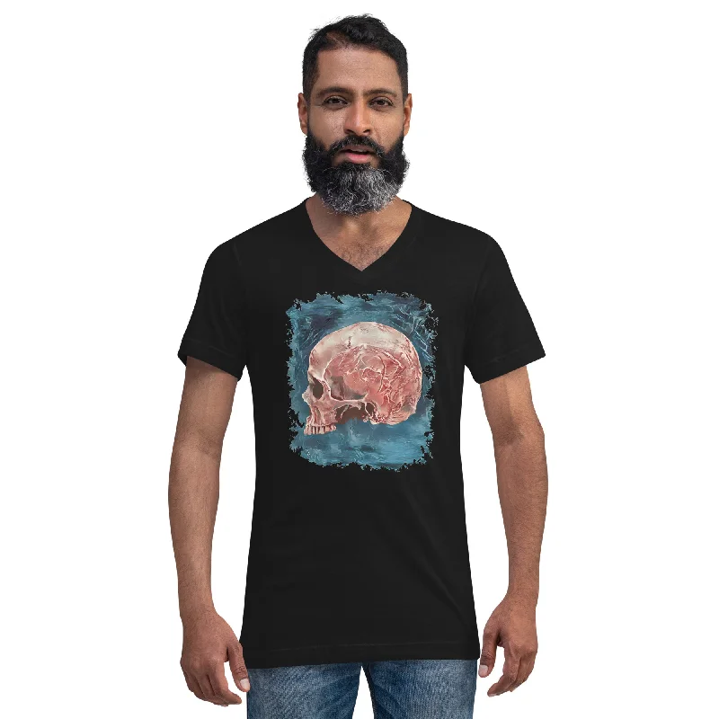 Side of Mystical Blood Skull Voodoo Goth Fashion Short Sleeve V-Neck T-Shirt Chenille Blend Fleece Blend Nylon Blend