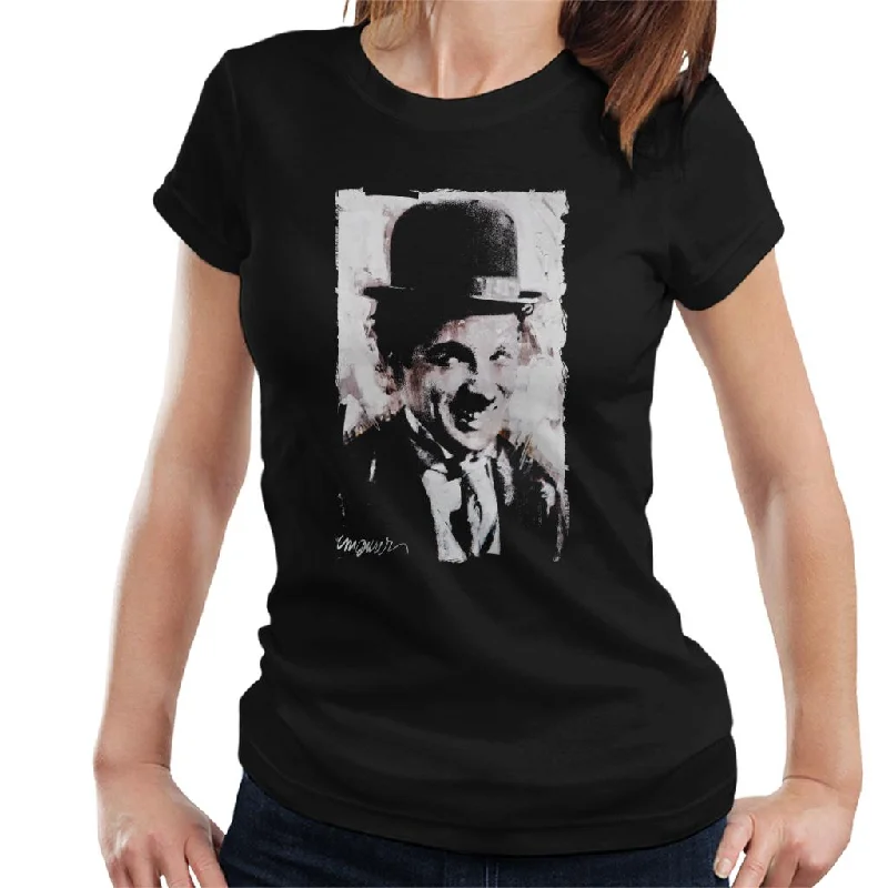 Sidney Maurer Original Portrait Of Charlie Chaplin Smiling Women's T-Shirt Jersey Fabric Tulle Fabric Batik Fabric