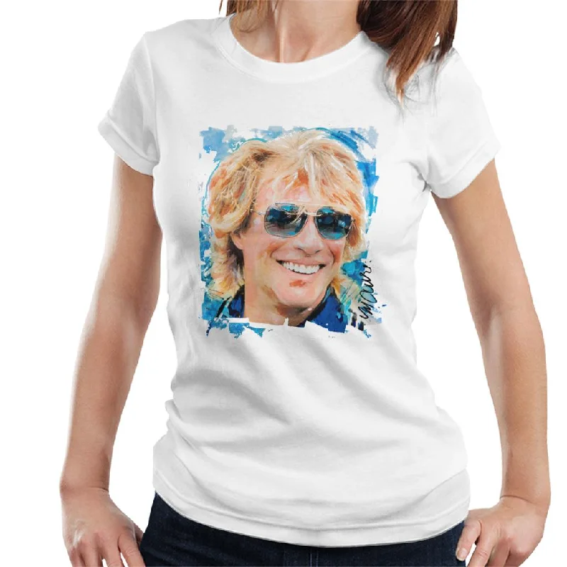 Sidney Maurer Original Portrait Of Jon Bon Jovi Women's T-Shirt Graphic Embroidered Appliqued