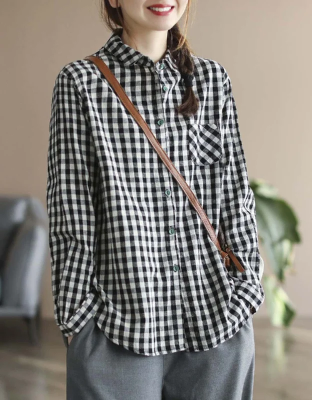 Spring Long Sleeve Gingham Line Shirt Print Jacquard Patchwork