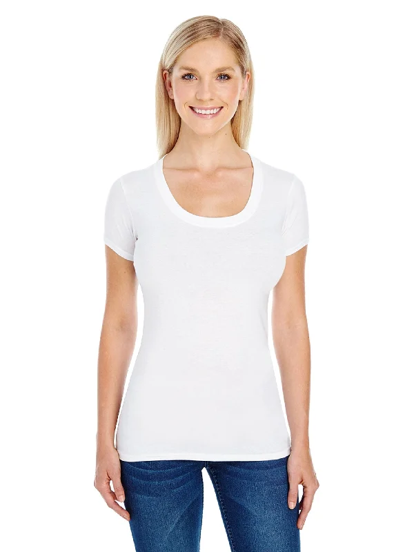 Threadfast Apparel Ladies Spandex Short Sleeve Scoop Neck Tee Front Pockets Side Pockets Patch Pockets