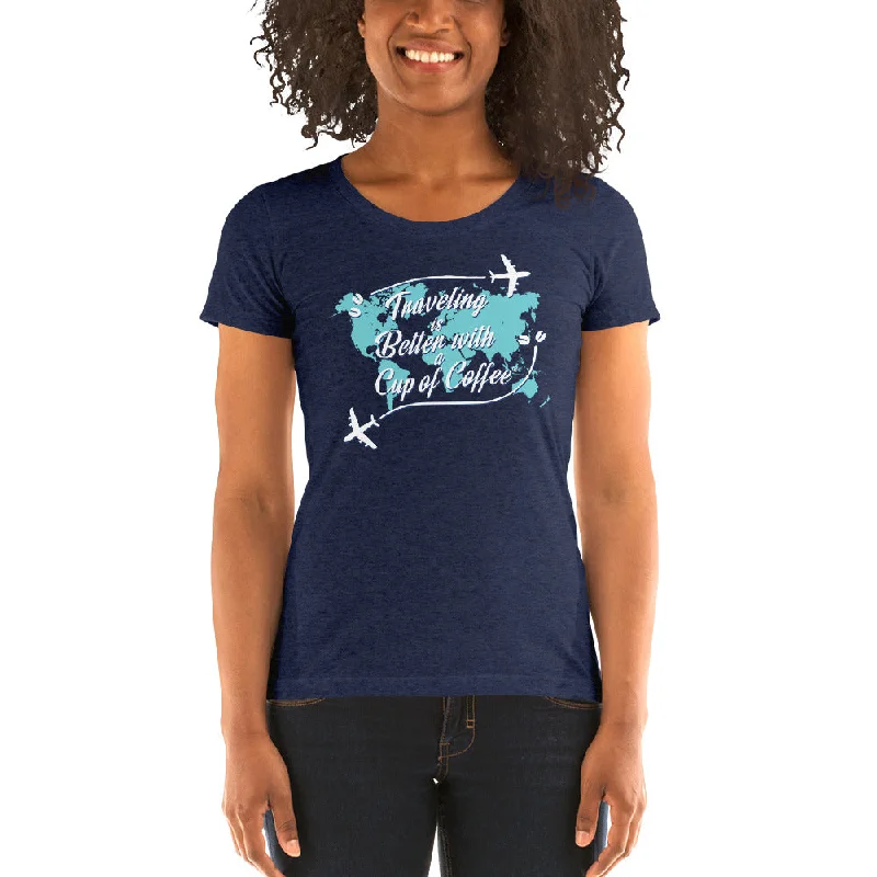 Traveling is Better with a Cup of Coffee Women's Tri-Blend T-shirt Solid Color Striped Floral