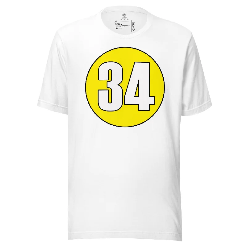 Unisex t-shirt: White on Yellow 34 Collared Crew Neck Turtle Neck