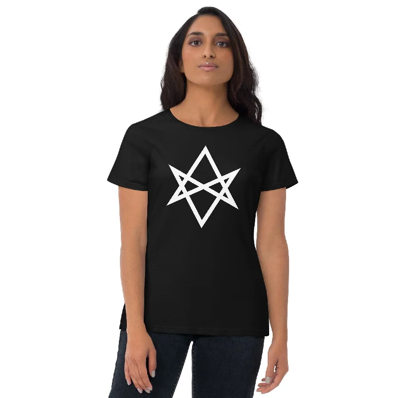 White Unicursal Hexagram Six Pointed Star Women's Short Sleeve Babydoll T-shirt Polka Dot Checkered Tartan White Unicursal Hexagram Six Pointed Star Women's Short Sleeve Babydoll T-shirt Polka Dot Checkered Tartan