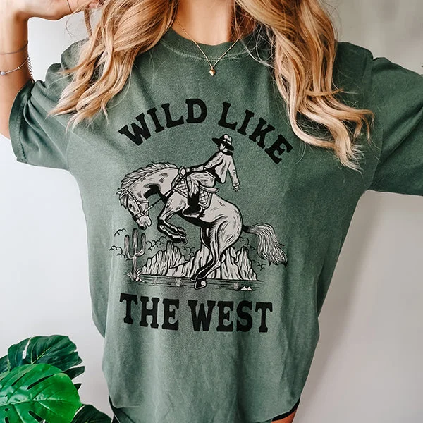 Wild Like The West Heavyweight Tee V-Neck T-Shirt Long Sleeve Cotton