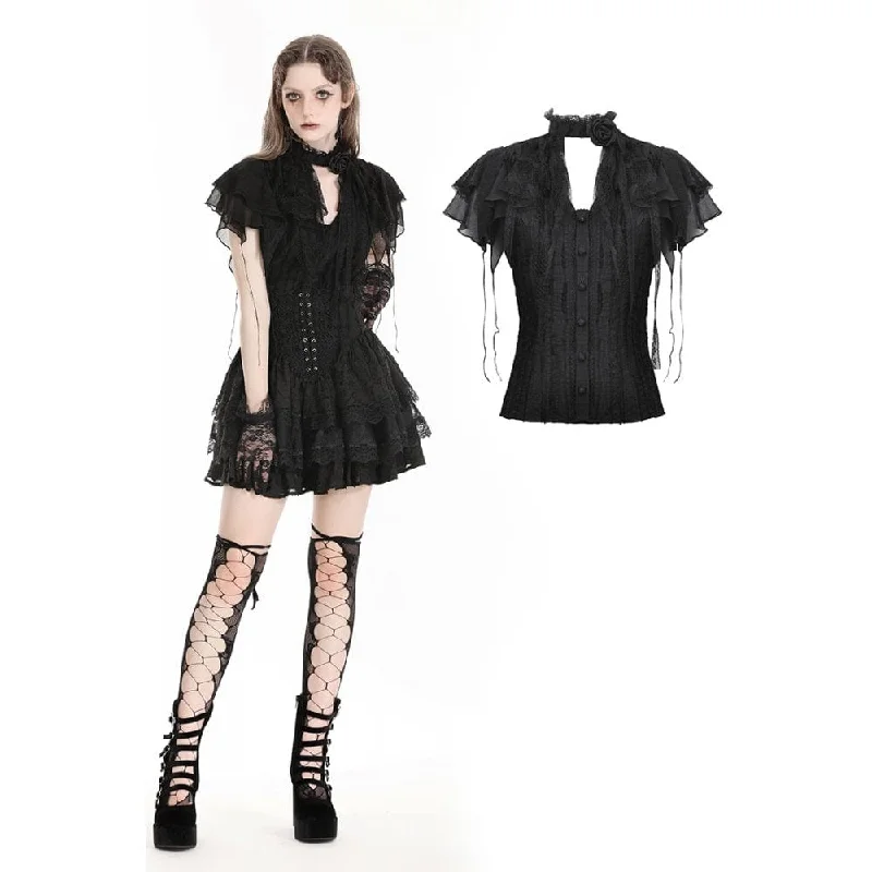 Women's Gothic Ruffled Lace Splice Shirt Elegant Classic Vintage