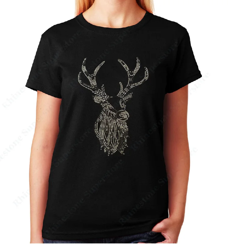 Women's / Unisex T-Shirt with Deer in Rhinestuds and Nailheads Mesh Blend Leather Blend Suede Blend Women's / Unisex T-Shirt with Deer in Rhinestuds and Nailheads Mesh Blend Leather Blend Suede Blend