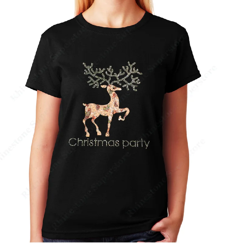 Women's / Unisex T-Shirt with Reindeer Christmas Party in Rhinestones and Materials Print Jacquard Patchwork Women's / Unisex T-Shirt with Reindeer Christmas Party in Rhinestones and Materials Print Jacquard Patchwork