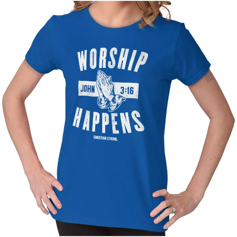 Worship Happens Ladies T Shirt Graphic T-Shirt Round Neck Polyester